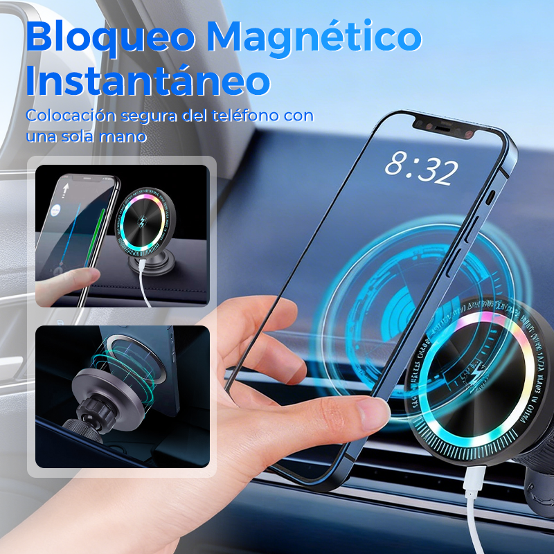 Magnetische Autohalterung mit kabelloser Ladestation und RGB-Beleuchtung