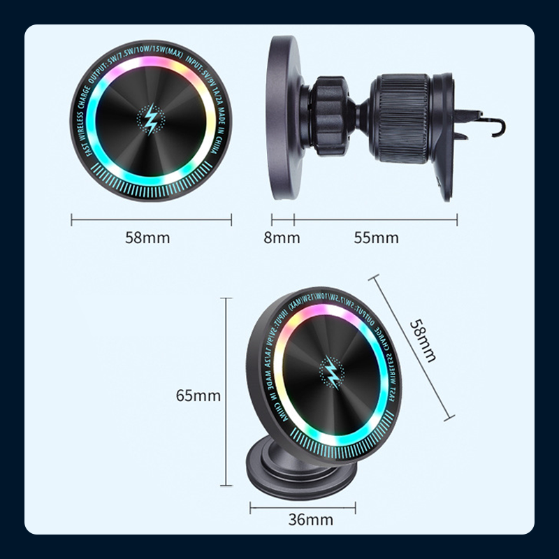Magnetische Autohalterung mit kabelloser Ladestation und RGB-Beleuchtung
